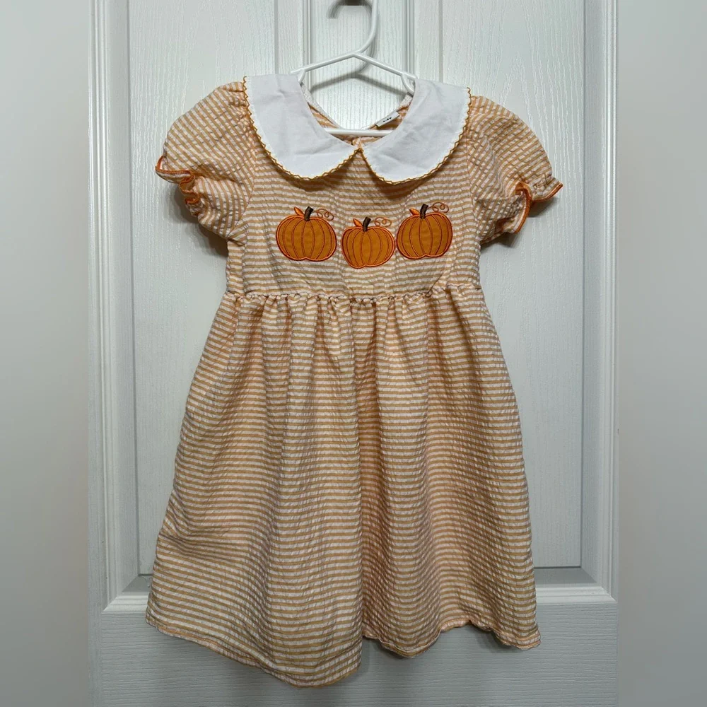 Girls Striped Pumpkin Dress‎ Size 4-5 Years